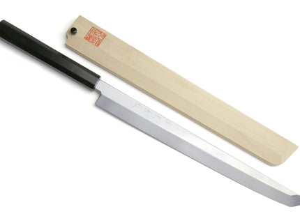 Yoshihiro Honyaki White Steel Sakimaru Takobiki Mirror Finished Sushi Sashimi Slicing Japanese Chef Knife Ebony Handle