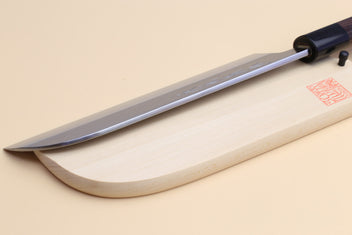Japanese vegetable chef knife with curved steel blade and rosewood handle