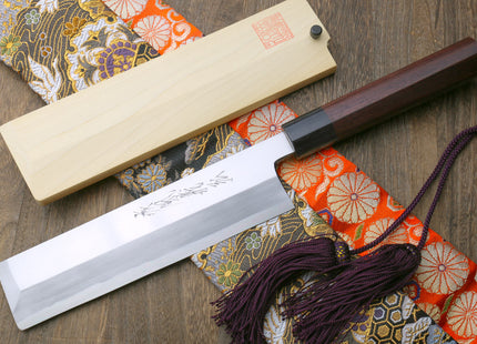 Yoshihiro Left Handed Kasumi White Steel Edo Usuba Traditional Japanese Vegetable Chopping Chef Knife Shitan Handle