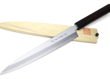 Yoshihiro Left Handed Kasumi White Steel Yanagi Sushi Sashimi Japanese Knife Shitan Handle