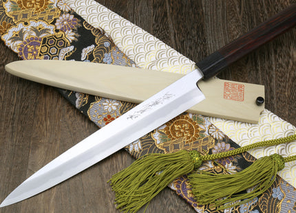 Yoshihiro Left Handed Kasumi White Steel Yanagi Sushi Sashimi Japanese Knife Shitan Handle