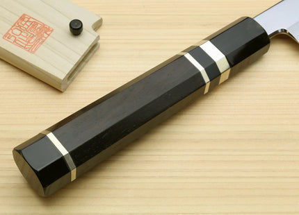 Yoshihiro Mizu Honyaki Mirror Finished Blue Steel Yanagi-Kiritsuke Sushi Sashimi Japanese Knife with Sterling Silver Ring Ebony Handle