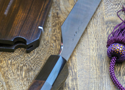 Yoshihiro Mizu Honyaki Mirror-Finished Namiukashi White Steel #2 Yanagi Kiritsuke Sushi Sashimi Japanese Knife Ebony Handle and Saya
