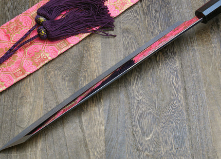 Yoshihiro Mizu Honyaki Mirror-Finished Namiukashi White Steel #2 Yanagi Kiritsuke Sushi Sashimi Japanese Knife Ebony Handle and Saya