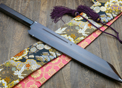 Yoshihiro Mizu Honyaki Mirror-Finished Namiukashi White Steel #2 Yanagi Kiritsuke Sushi Sashimi Japanese Knife Ebony Handle and Saya