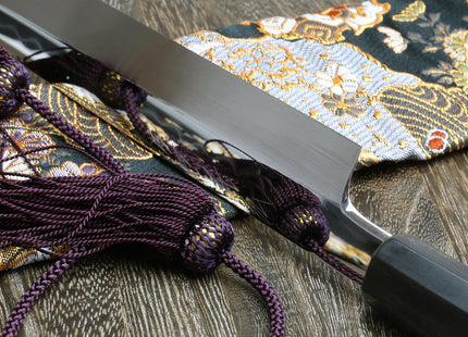 Yoshihiro Mizu Honyaki White Steel #1 Mirror-Finished Namiukashi Yanagi Ebony Handle