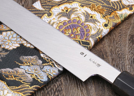 Yoshihiro Mizu Honyaki White Steel #1 Mirror-Finished Namiukashi Yanagi Ebony Handle