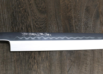 Yoshihiro Mizu Honyaki White Steel #1 Mirror-Finished Namiukashi Yanagi Ebony Handle