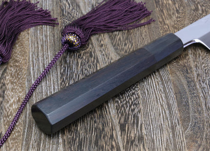 Yoshihiro Mizu Honyaki White Steel #1 Mirror-Finished Namiukashi Yanagi Ebony Handle