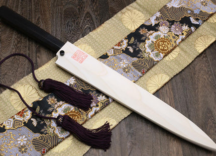 Yoshihiro Mizu Honyaki White Steel #1 Mirror-Finished Namiukashi Yanagi Ebony Handle