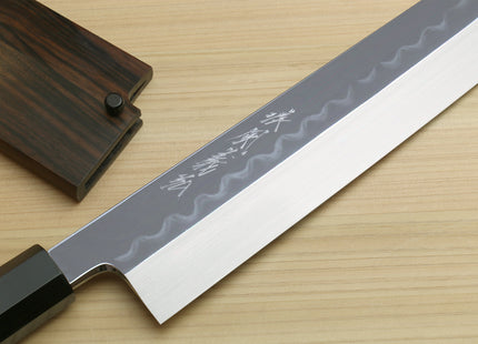 Yoshihiro Mizu Honyaki White Steel #2 Mirror-Polished Namiukashi Kiritsuke Knife Ebony wood Handle & Ebony Saya