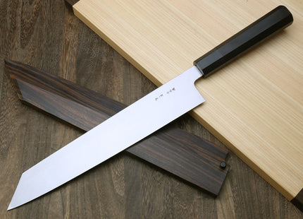 Yoshihiro Mizu Honyaki White Steel #2 Mirror-Polished Namiukashi Kiritsuke Knife Ebony wood Handle & Ebony Saya