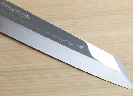 Yoshihiro Mizu Honyaki White Steel #2 Mirror-Polished Namiukashi Kiritsuke Knife Ebony wood Handle & Ebony Saya