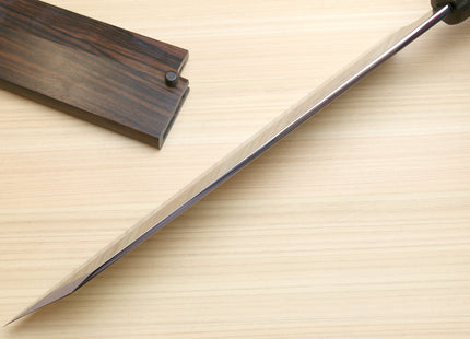 Yoshihiro Mizu Honyaki White Steel #2 Mirror-Polished Namiukashi Kiritsuke Knife Ebony wood Handle & Ebony Saya