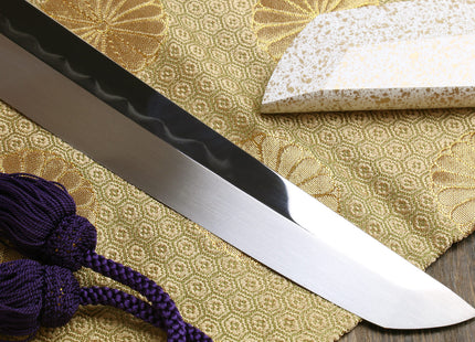 Yoshihiro Mizu Honyaki White Steel Mirror Finished Namiukashi Sakimaru Takobiki Sushi Sashimi Japanese Knife with Double Nickel Silver Ring Corian Ebony Handle