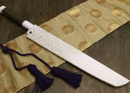 Yoshihiro Mizu Honyaki White Steel Mirror Finished Namiukashi Sakimaru Takobiki Sushi Sashimi Japanese Knife with Double Nickel Silver Ring Corian Ebony Handle