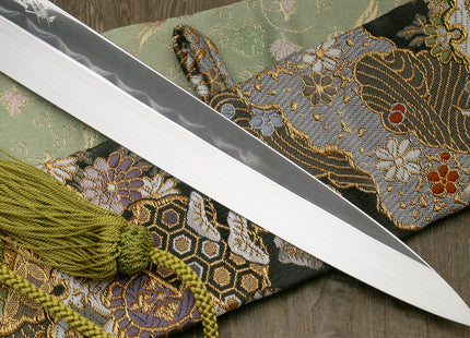Yoshihiro Mizu Honyaki White Steel Mirror-Finished Namiukashi Yanagi Ebony Handle
