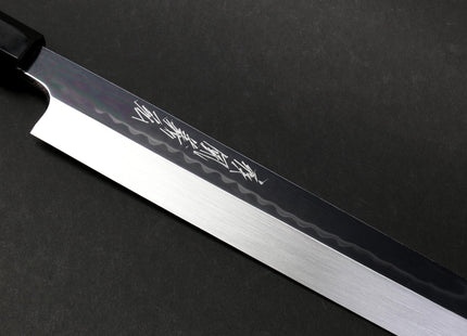 Yoshihiro Mizu Honyaki White Steel Mirror-Finished Namiukashi Yanagi Kiritsuke Ebony Handle