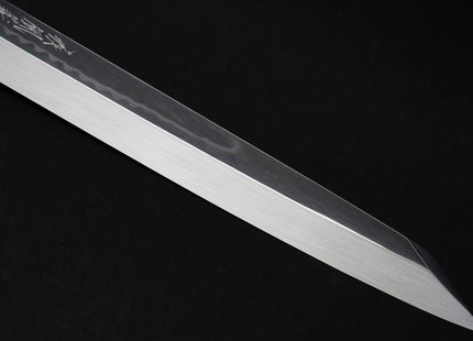 Yoshihiro Mizu Honyaki White Steel Mirror-Finished Namiukashi Yanagi Kiritsuke Ebony Handle
