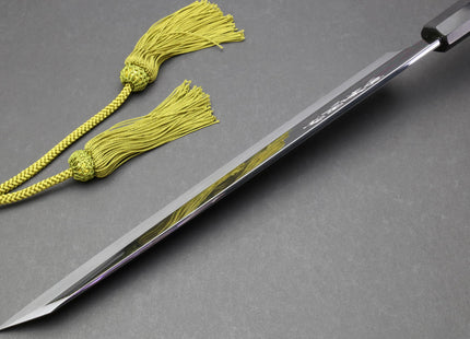 Yoshihiro Mizu Honyaki White Steel Mirror-Finished Namiukashi Yanagi Kiritsuke Ebony Handle