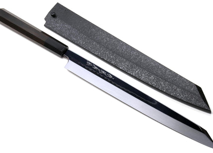 Yoshihiro Mizu Honyaki White Steel Mirror-Finished Namiukashi Yanagi Kiritsuke Ebony Handle