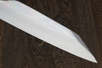 Yanagi kiritsuke knife blade with mirror-finished light steel and pointed tip