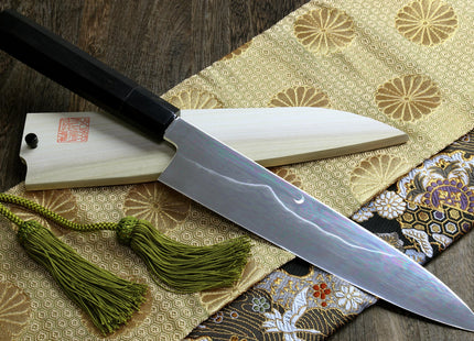 Yoshihiro Mizu Yaki Honyaki Mirror-Finished Mt. Fuji with Crescent Moon Gyuto Chefs Knife with Ebony Handle