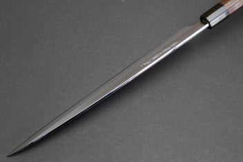 Yanagi sushi knife with rosewood handle and tapered stainless blade tip