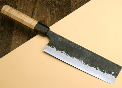Yoshihiro Nashiji High Carbon White Steel #2 Nakiri Japanese Vegetable Knife with Camphor Handle