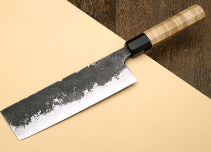 Yoshihiro Nashiji High Carbon White Steel #2 Nakiri Japanese Vegetable Knife with Camphor Handle