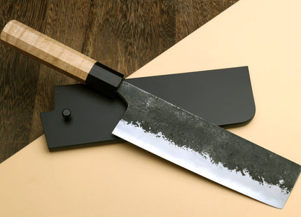 Yoshihiro Nashiji High Carbon White Steel #2 Nakiri Japanese Vegetable Knife with Camphor Handle