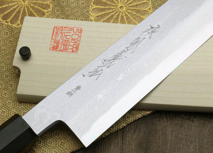 Yoshihiro Suminagashi Aoko Blue Steel #1 Kiritsuke Multipurpose Japanese Chef Knife Ebony wood Handle