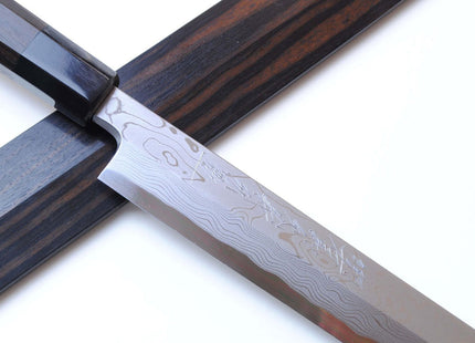 Yoshihiro Suminagashi Blue Steel #1 Sakimaru Takobiki Sushi Sashimi Slicing Japanese Chef Knife Ebony wood Handle