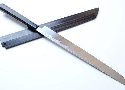Yoshihiro Suminagashi Blue Steel #1 Sakimaru Takobiki Sushi Sashimi Slicing Japanese Chef Knife Ebony wood Handle