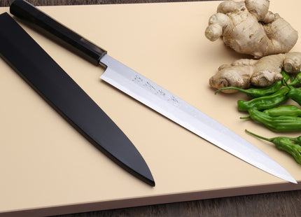Yoshihiro Suminagashi Blue Steel #1 Yanagi Sushi Sashimi Japanese Knife Ebony Handle