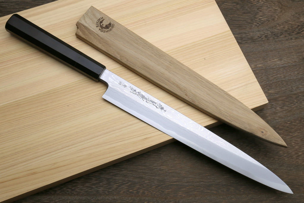 Yoshihiro Suminagashi Blue Steel #1 Yanagi Sushi Sashimi Japanese Knife Ebony Handle