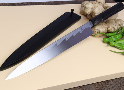 Yoshihiro Suminagashi Blue Steel #1 Yanagi Sushi Sashimi Japanese Knife Ebony Handle