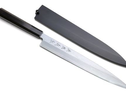 Yoshihiro Suminagashi Blue Steel #1 Yanagi Sushi Sashimi Japanese Knife Ebony Handle