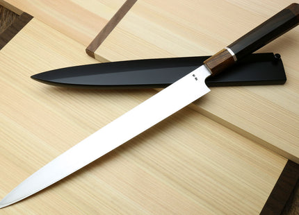 Yoshihiro SVG-10 Semi-Stainless Steel Mirror Finished Yanagi Sushi Sashimi Japanese Knife Ebony Handle with Sterling Silver Ring