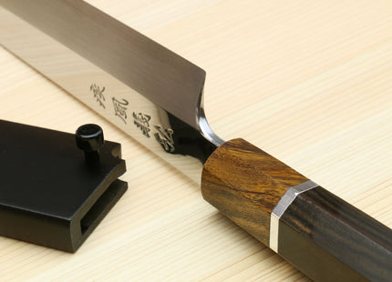 Yoshihiro SVG-10 Semi-Stainless Steel Mirror Finished Yanagi Sushi Sashimi Japanese Knife Ebony Handle with Sterling Silver Ring