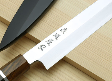 Yoshihiro SVG-10 Semi-Stainless Steel Mirror Finished Yanagi Sushi Sashimi Japanese Knife Ebony Handle with Sterling Silver Ring