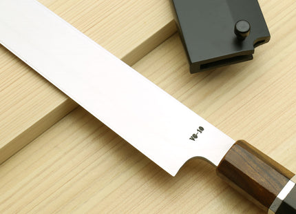 Yoshihiro SVG-10 Semi-Stainless Steel Mirror Finished Yanagi Sushi Sashimi Japanese Knife Ebony Handle with Sterling Silver Ring