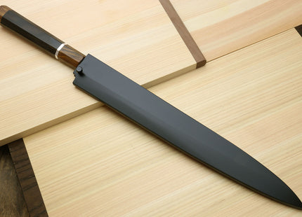 Yoshihiro SVG-10 Semi-Stainless Steel Mirror Finished Yanagi Sushi Sashimi Japanese Knife Ebony Handle with Sterling Silver Ring