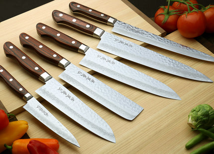 Yoshihiro VG-10 16 Layer Damascus Knife 6PC Set (2 Gyuto, Petty, Sujihiki, Santoku, Nakiri)