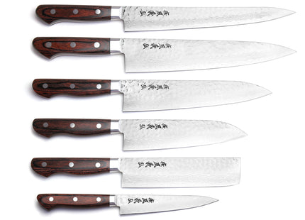 Yoshihiro VG-10 Damascus Knife 6PC Set (2 Gyuto, Petty, Sujihiki, Santoku, Nakiri)