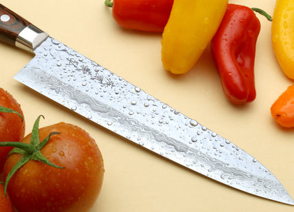 Yoshihiro VG-10 16 Layer Damascus Knife 6PC Set (2 Gyuto, Petty, Sujihiki, Santoku, Nakiri)