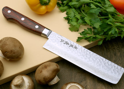 Yoshihiro VG-10 16 Layer Hammered Damascus Stainless Steel Nakiri and Petty Knife Set