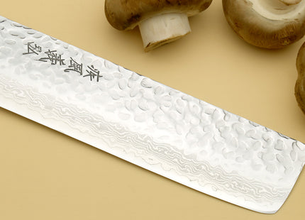 Yoshihiro VG-10 16 Layer Hammered Damascus Stainless Steel Nakiri and Petty Knife Set