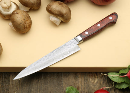 Yoshihiro VG-10 16 Layer Hammered Damascus Stainless Steel Nakiri and Petty Knife Set