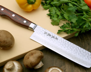 Yoshihiro VG-10 16 Layer Hammered Damascus Stainless Steel Nakiri Vegetable Knife 6.5" (165mm)